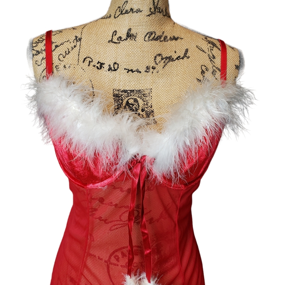 Inner Secrets Red Chemise with Feather Edge Top